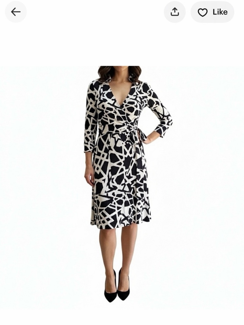 Diane Von Furstenberg Justin Black & White Geometric Silk Wrap Dress size 10